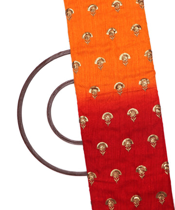 Orange colour Golden Sequin Embroidery Two-Tone Malbari Silk Fabric ( 1 Meter )